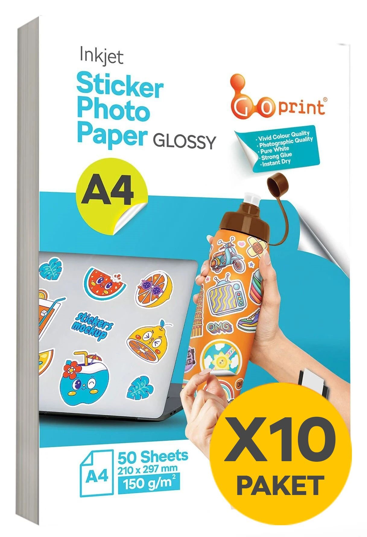 10 Paket Goprint Yapışkanlı Inkjet Sticker Fotoğraf Kağıdı Parlak A4 150g 50 yaprak
