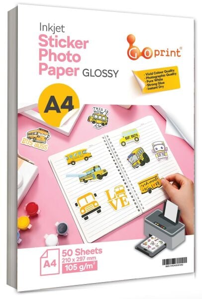 10 Paket Goprint Yapışkanlı Inkjet Sticker Fotoğraf Kağıdı Parlak A4 105g 50 yaprak
