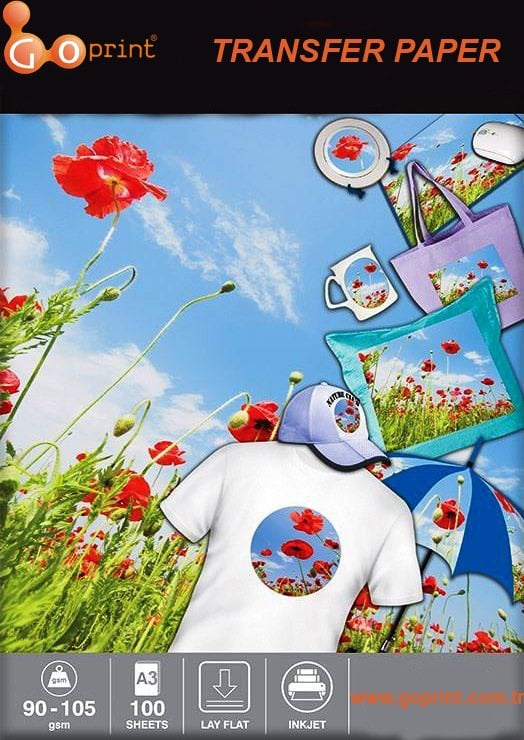 GOPRINT Polyester Kumaş Transfer Baskı, Süblimasyon Kağıdı A3 - 100 Yaprak