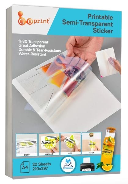 Goprint Inkjet Yarı Şeffaf PET Plastik Etiket A4 20 yaprak 80 micron