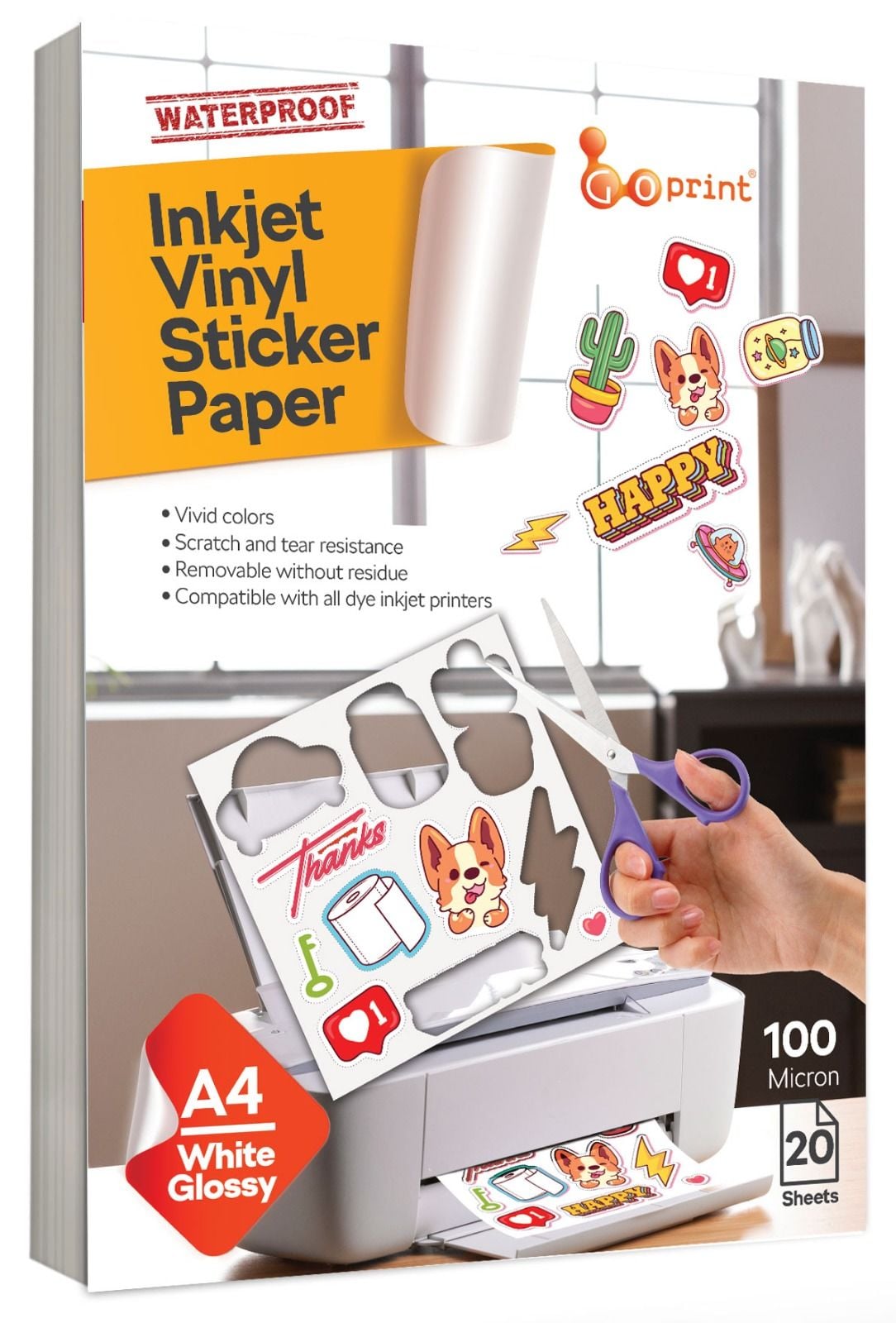 Goprint Inkjet Parlak Beyaz PP Plastik Etiket  A4 20 yaprak 100 micron