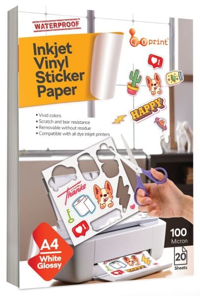 Goprint Inkjet Parlak Beyaz PP Plastik Etiket  A4 20 yaprak 100 micron