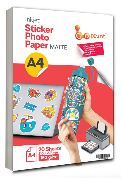 Goprint Yapışkanlı Inkjet Sticker Fotoğraf Kağıdı Mat A4 150g 20 yaprak