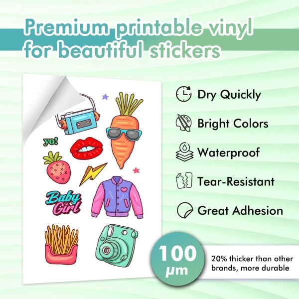 Goprint Inkjet Mat Beyaz PP Plastik Etiket  A4 20 yaprak 100 micron