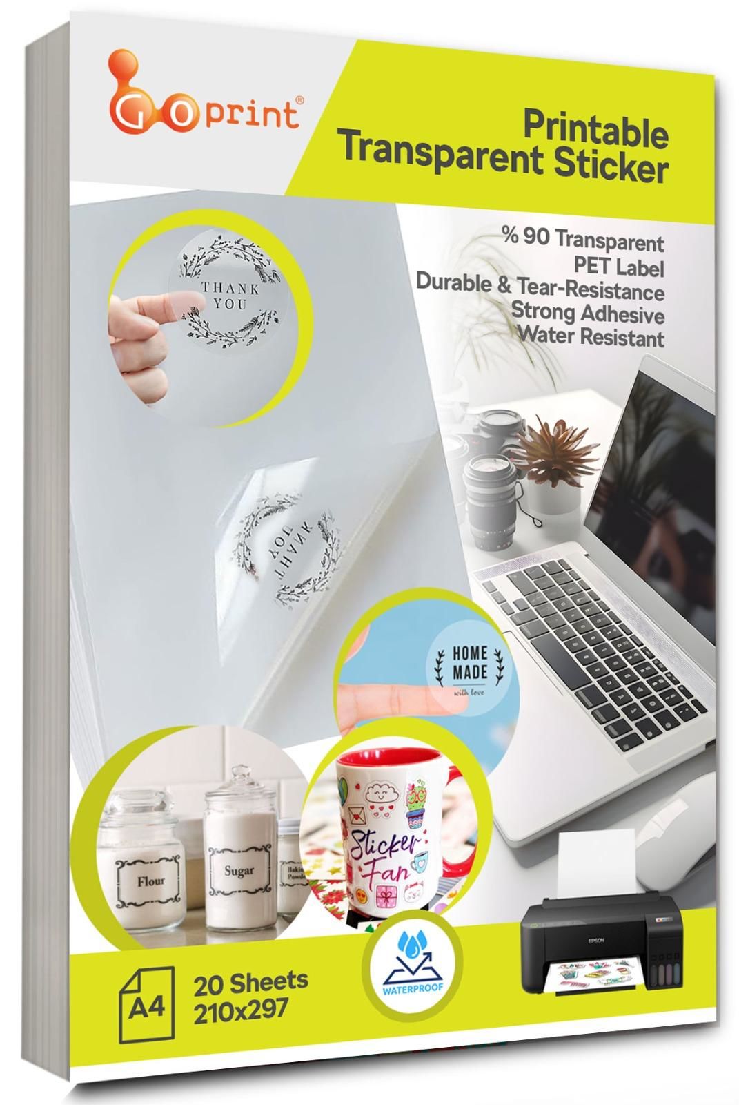Goprint Inkjet Şeffaf Film Etiket (PET) A4 20 yaprak 47 micron
