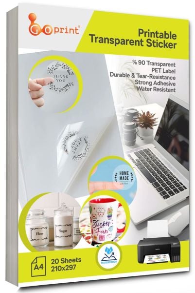 Goprint Inkjet Yarı Şeffaf PET Plastik Etiket A4 20 yaprak 47 micron