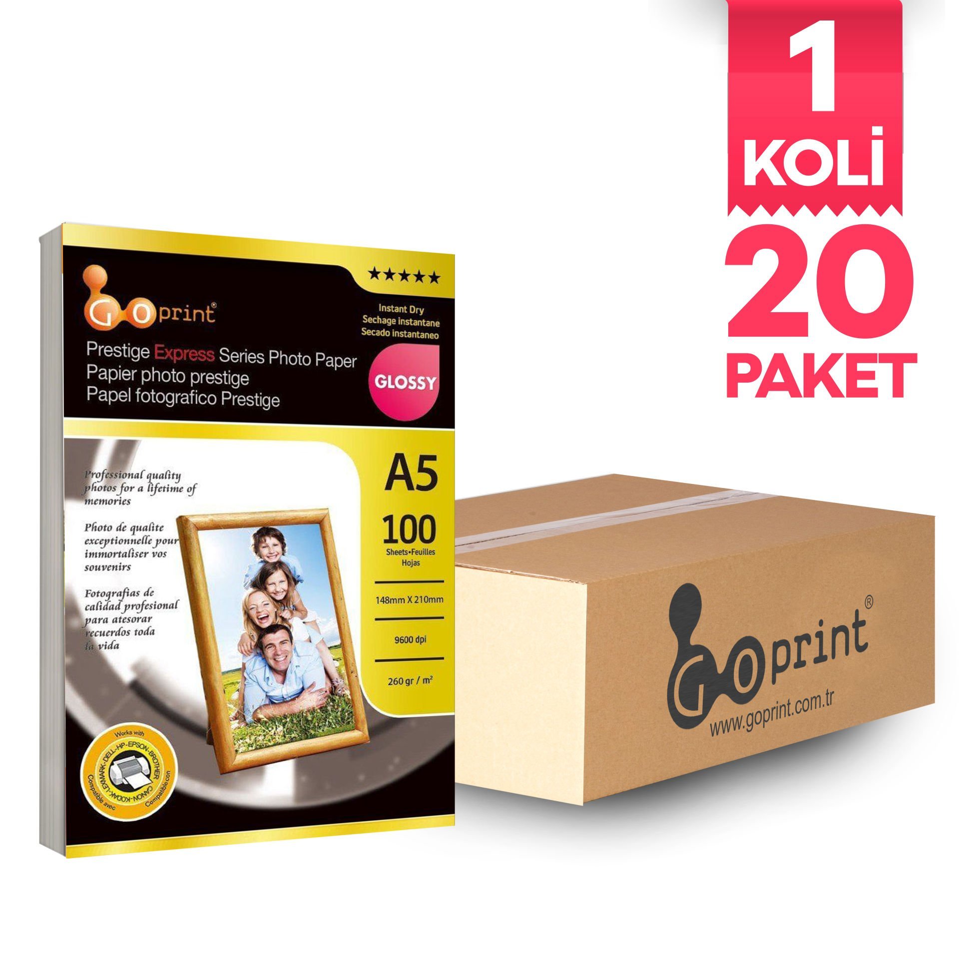 1 Koli Goprint PRESTIGE EXPRESS Serisi Parlak A5 15x21 cm Fotoğraf Kağıdı 260gr 100 Yaprak