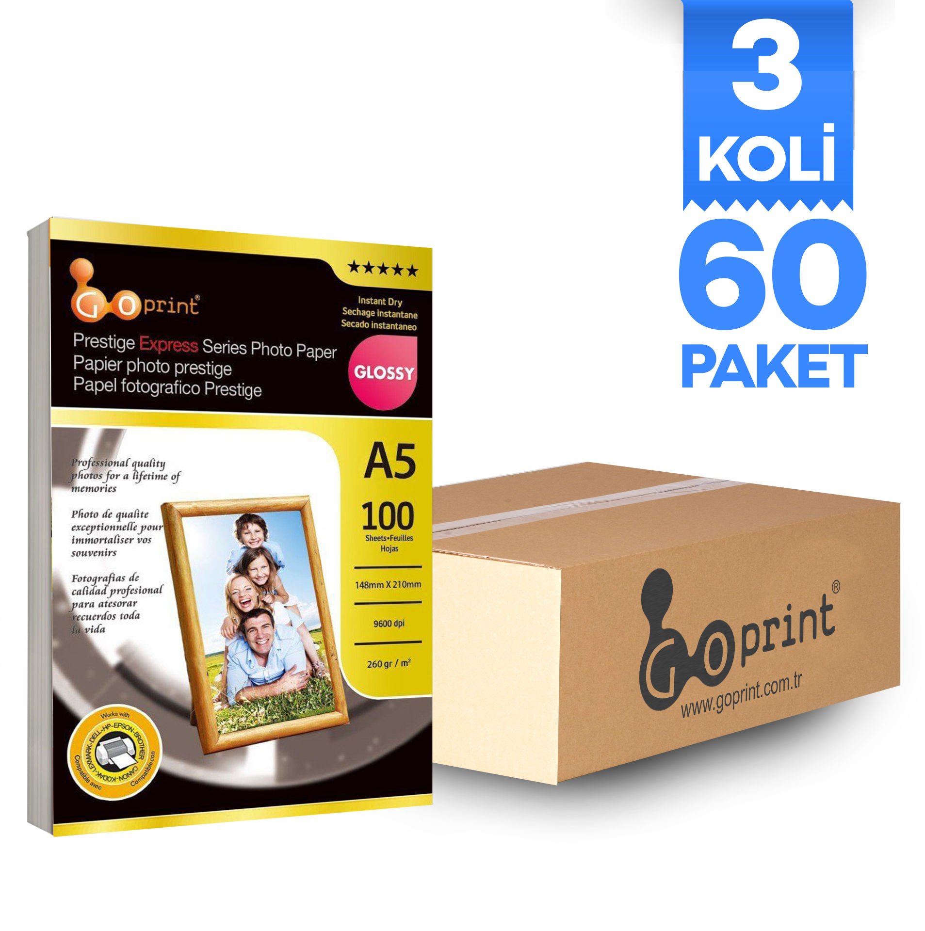 3 Koli Goprint PRESTIGE EXPRESS Serisi Parlak A5 15x21 cm Fotoğraf Kağıdı 260gr 100 Yaprak