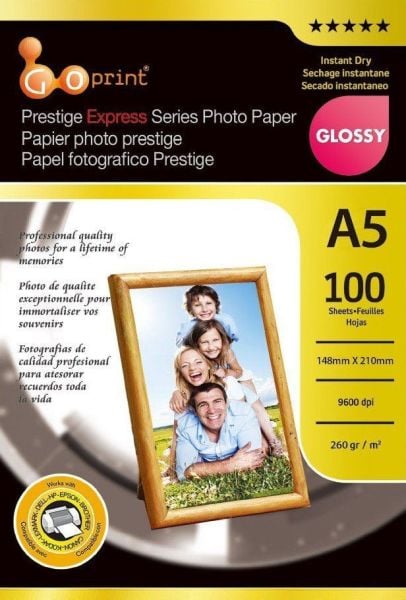 5 Koli Goprint PRESTIGE EXPRESS Serisi Parlak A5 15x21 cm Fotoğraf Kağıdı 260gr 100 Yaprak