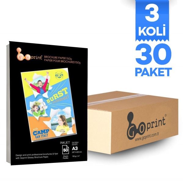 3 Koli Goprint Inkjet Parlak Fotoğraf Kağıdı A3 150gr 50 Yaprak