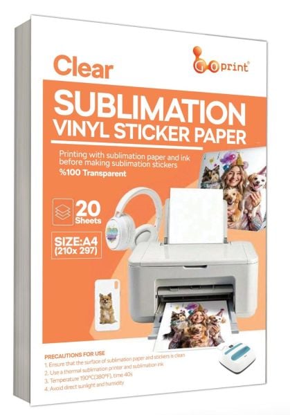 Goprint Süblimasyon Şeffaf Etiket A4 20 yaprak %100 Şeffaf