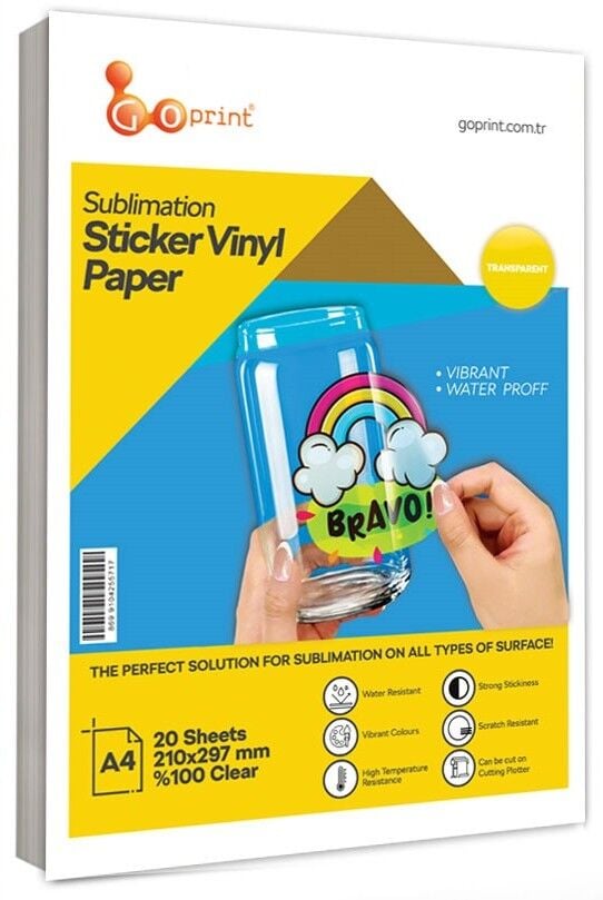 Goprint Süblimasyon Şeffaf Etiket A4 20 yaprak %100 Şeffaf