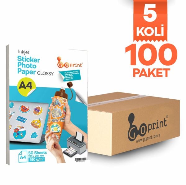 5 Koli Goprint Yapışkanlı Inkjet Sticker Fotoğraf Kağıdı Parlak A4 150g 50 yaprak