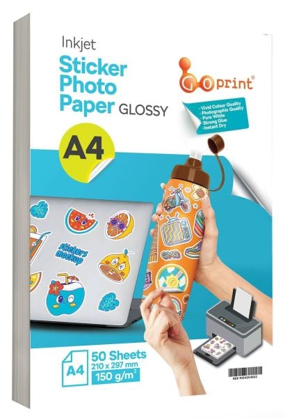 1 Koli Goprint Yapışkanlı Inkjet Sticker Fotoğraf Kağıdı Parlak A4 150g 50 yaprak
