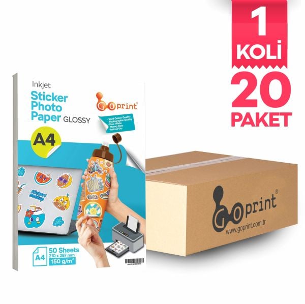 1 Koli Goprint Yapışkanlı Inkjet Sticker Fotoğraf Kağıdı Parlak A4 150g 50 yaprak