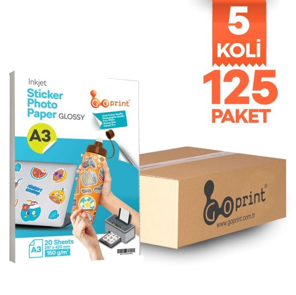 5 Koli Goprint Yapışkanlı Inkjet Sticker Fotoğraf Kağıdı Parlak A3 150g 20 yaprak