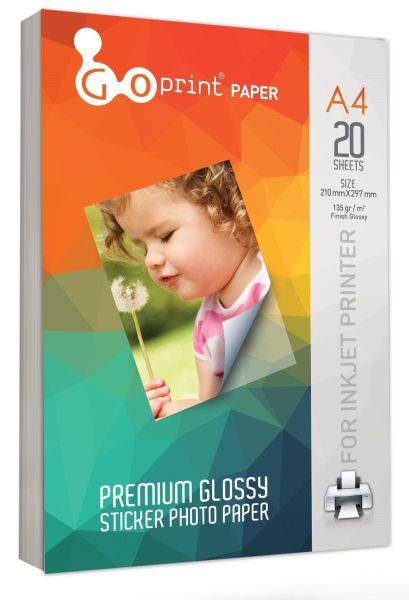 1 Koli Goprint STICKER Yapışkanlı Fotoğraf Kağıdı Parlak A4 135 gr, 20 Yaprak