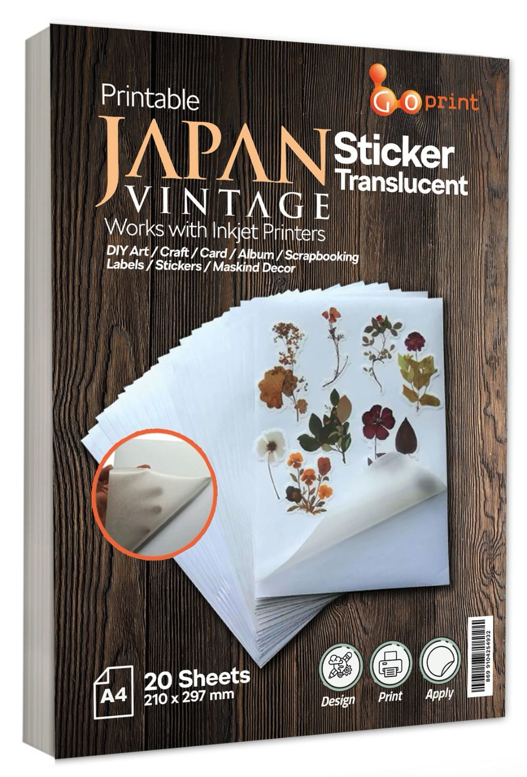 Goprint Japon Vintage Yarı Saydam Sticker A4 20 yaprak