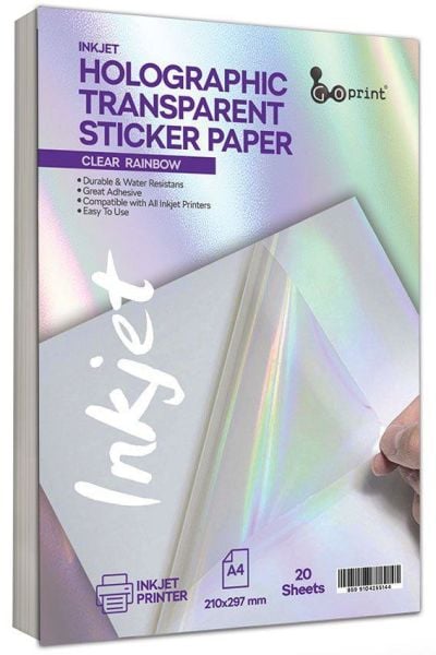 Goprint Inkjet Hologramlı Şeffaf PET Plastik Etiket A4 20 yaprak 80 micron