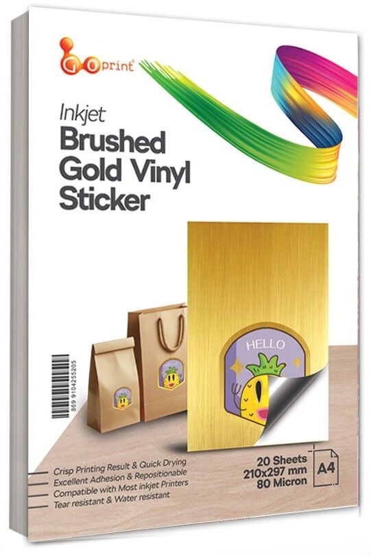 Goprint Inkjet Fırçalı Altın Sticker PP Plastik Etiket A4 20 yaprak 80 micron