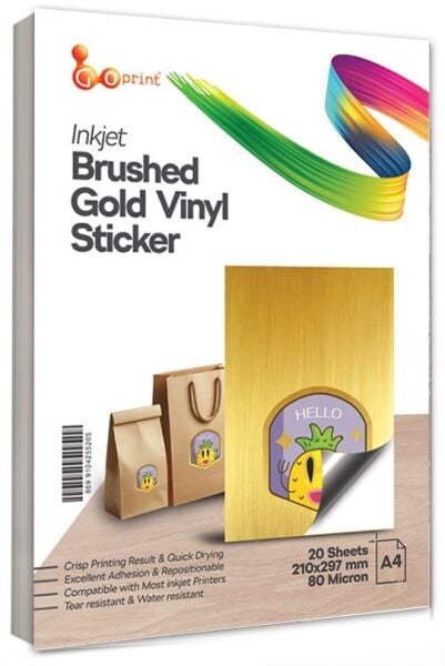 Goprint Inkjet Fırçalı Altın Sticker PP Plastik Etiket A4 20 yaprak 80 micron