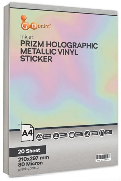 Goprint Inkjet PRIZMA Gümüş Holografik Vinil Sticker PP Plastik Etiket A4 20 yaprak 80 micron