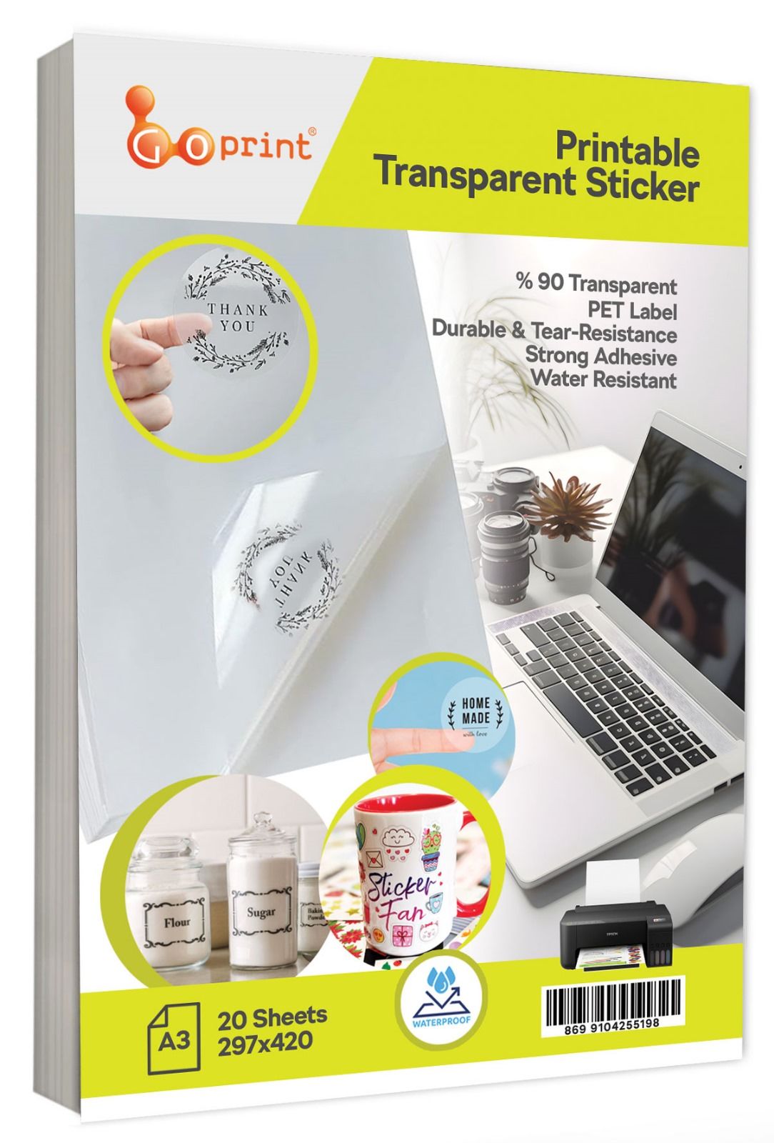 Goprint Inkjet Şeffaf Film Etiket (PET) A3 20 yaprak 47 micron