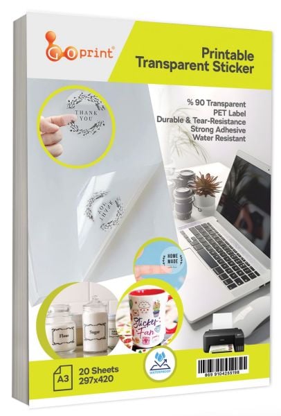 Goprint Inkjet Şeffaf Film Etiket (PET) A3 20 yaprak 47 micron
