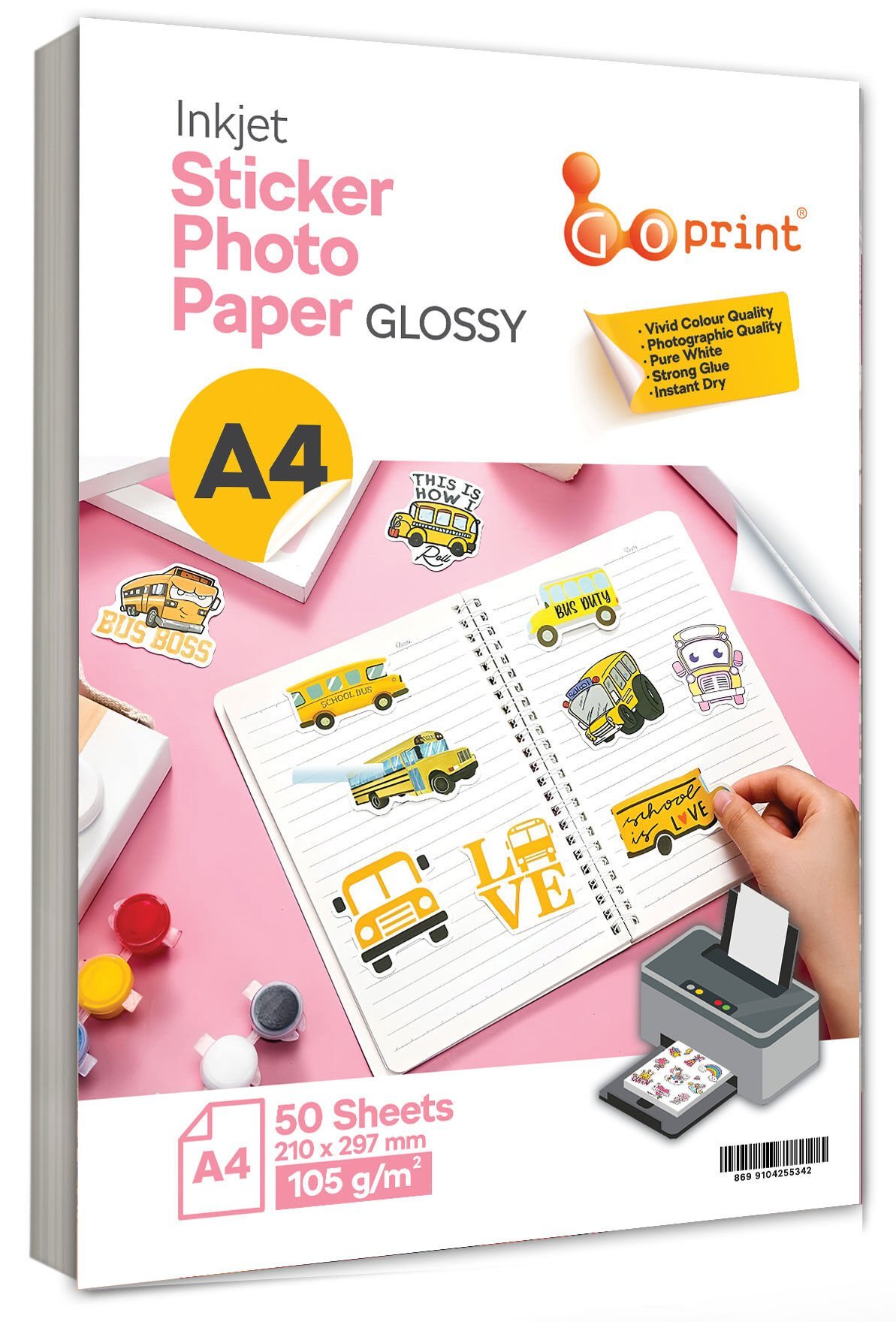 Goprint Yapışkanlı Inkjet Sticker Fotoğraf Kağıdı Parlak A4 105g 50 yaprak