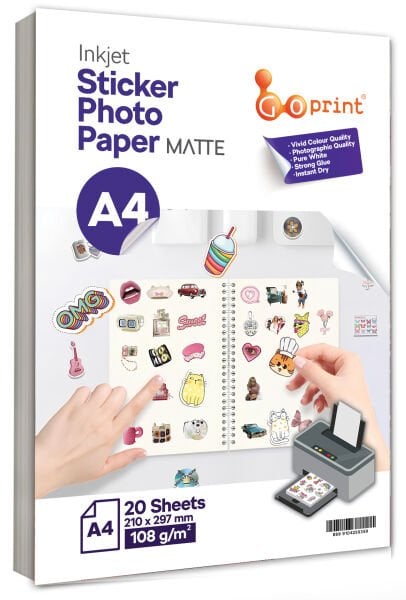 Goprint Yapışkanlı Inkjet Sticker Fotoğraf Kağıdı Mat A4 108g 20 yaprak