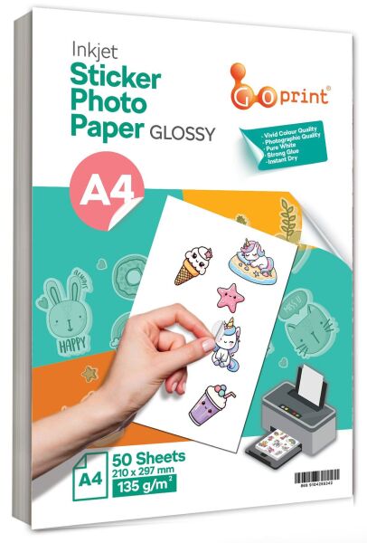 10 Paket Goprint Yapışkanlı Inkjet Sticker Fotoğraf Kağıdı Parlak A4 135g 50 yaprak