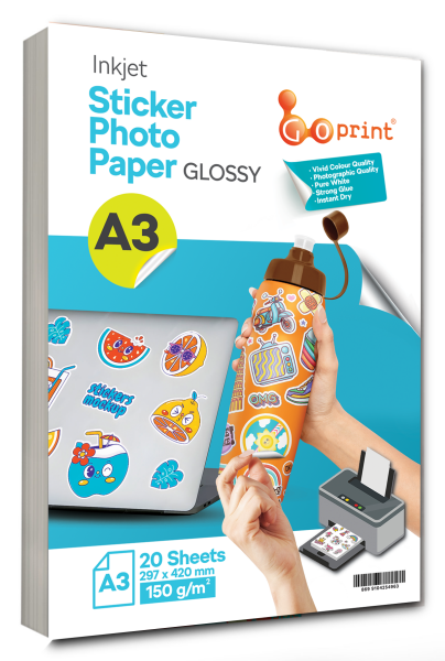 10 paket Goprint Yapışkanlı Inkjet Sticker Fotoğraf Kağıdı Parlak A3 150g 20 yaprak