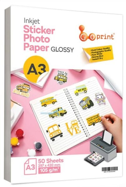 5 Paket Goprint Yapışkanlı Inkjet Sticker Fotoğraf Kağıdı Parlak A3 105g 50 yaprak