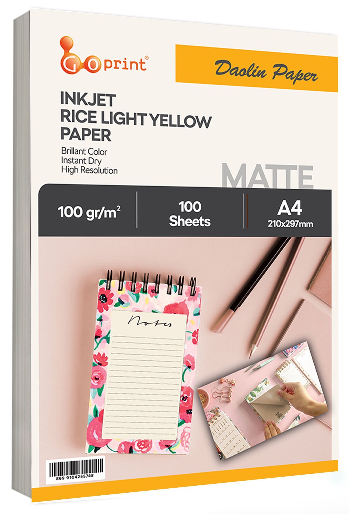 Goprint Inkjet Pirinç Açık Sarı Mat Daolin Kağıt A4 100gr 100 yaprak