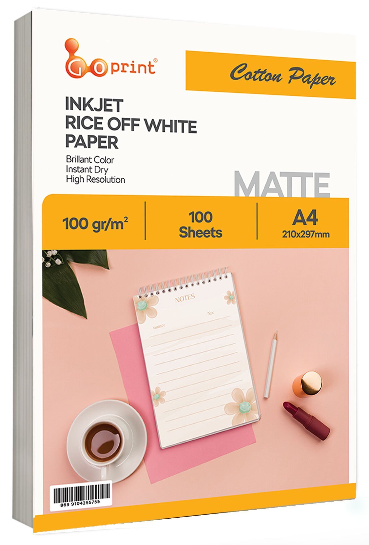Goprint Inkjet Pirinç Açık Sarı Mat Pamuk Kağıt A4 100gr 100 yaprak