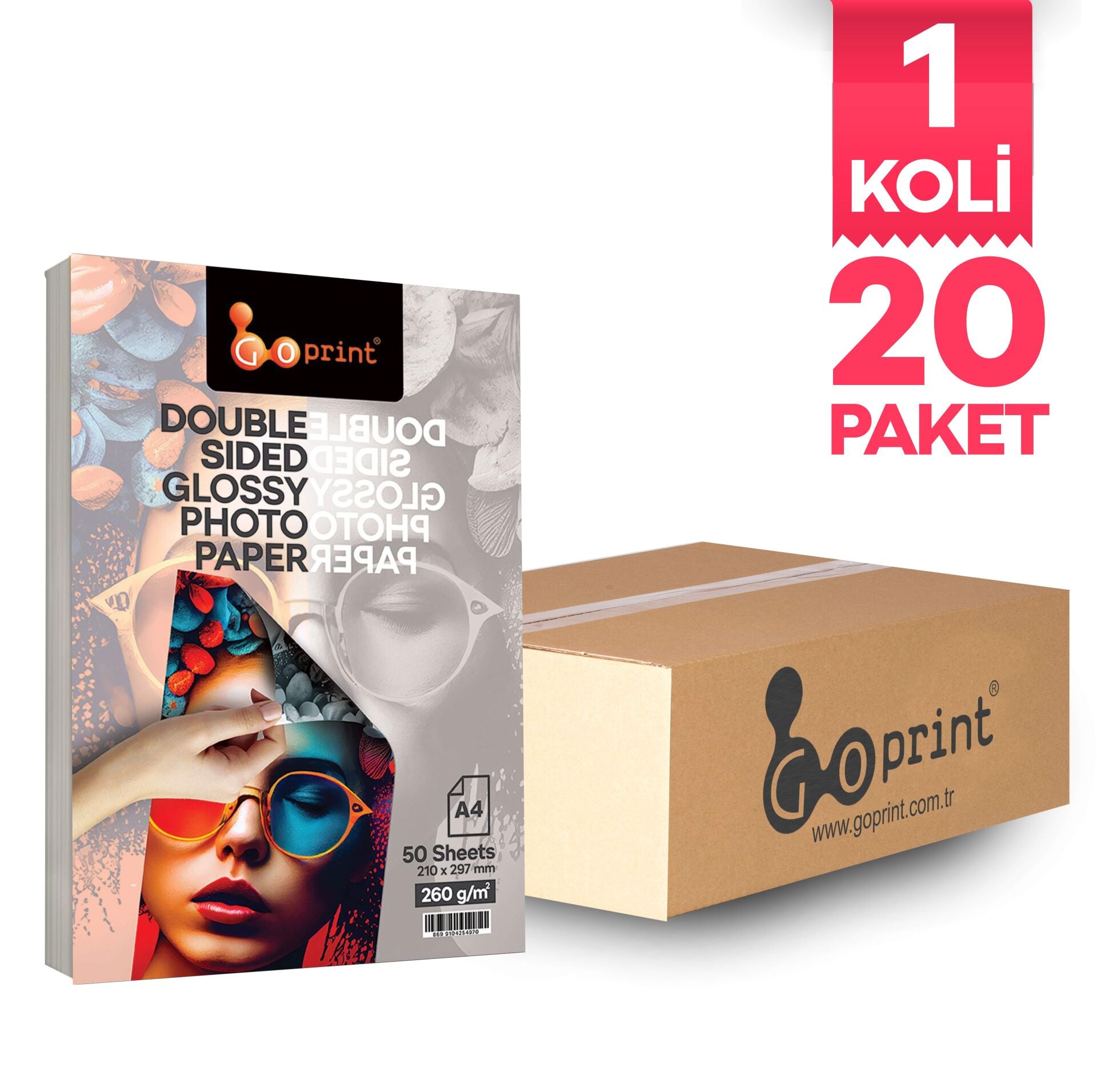 1 Koli Goprint Çift Taraflı Parlak Fotoğraf Kağıdı A4 260gr 50 yaprak