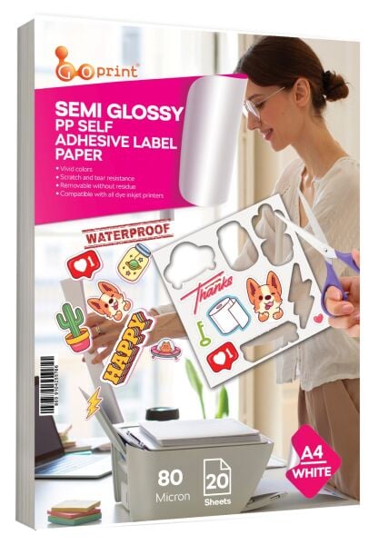 Goprint Inkjet Yarı Parlak Beyaz PP Plastik Etiket  A4 20 yaprak 100 micron