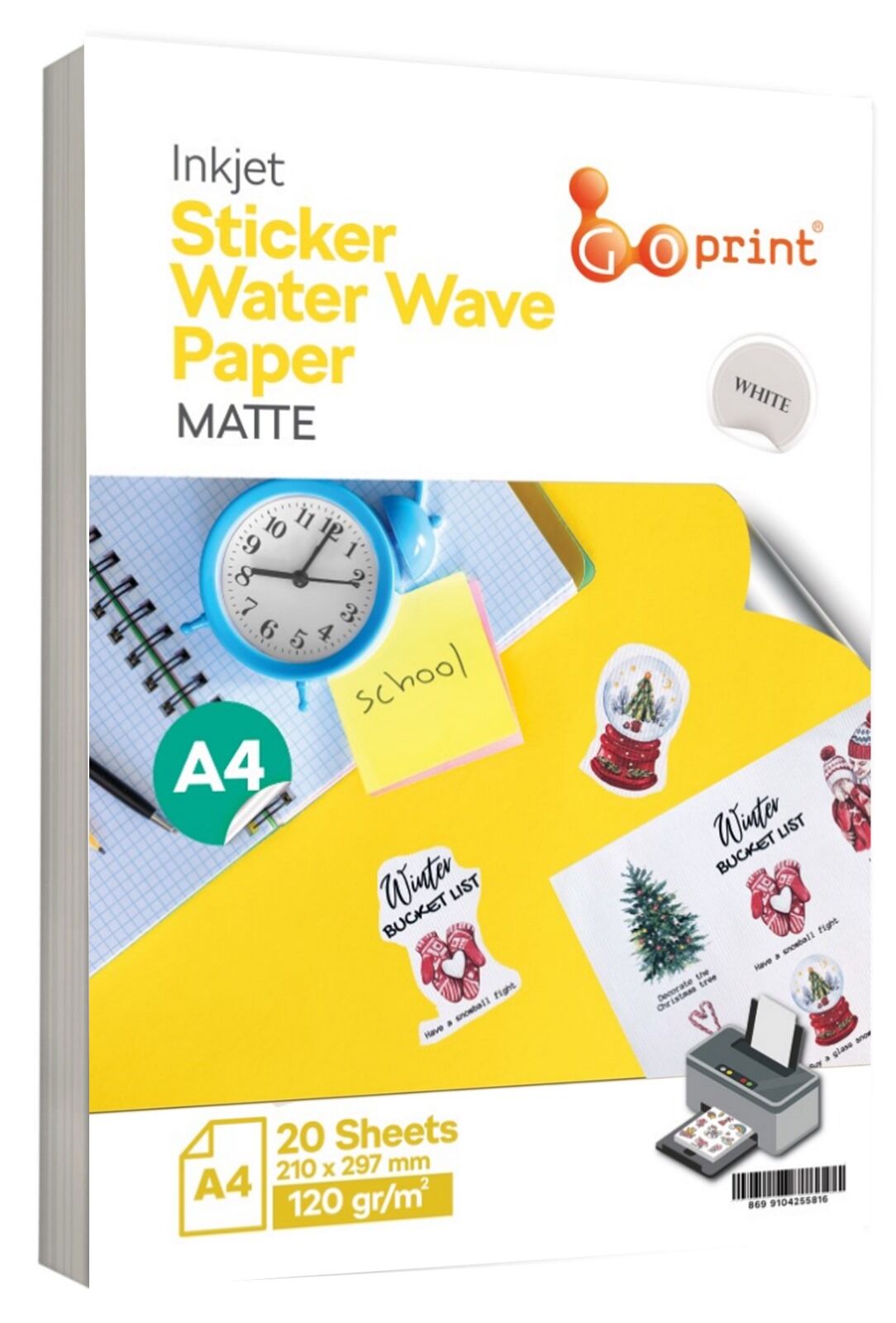 Goprint Yapışkanlı Inkjet Sticker Su Dalgası Mat Beyaz A4 120g 20 yaprak