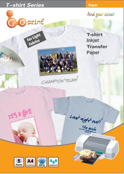GOPRINT Açık Zemin Pamuklu Tshirt Transfer Baskı Kağıdı - A4 (5 ADET)
