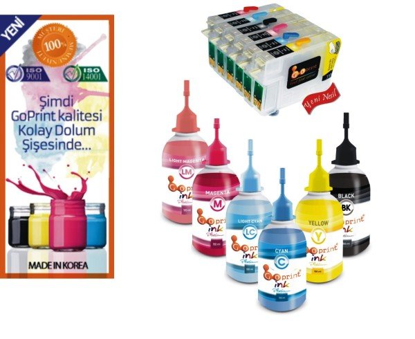 Epson T0801-T0806 Uyumlu Dolan Kartuş (Mürekkep İlaveli 6 x 100ml