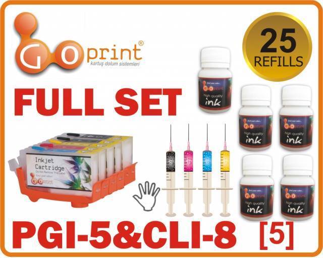 CANON PGI-5&CLI-8 SERİSİ KARTUŞ(5' li) + EKO MÜREKKEP SET (5x50ml)